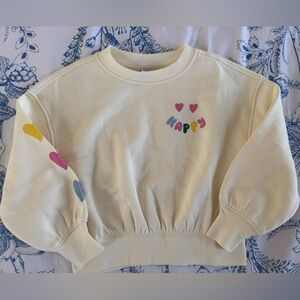 Old Navy girls Happy hearts Cream sweatshirt, size XS/5